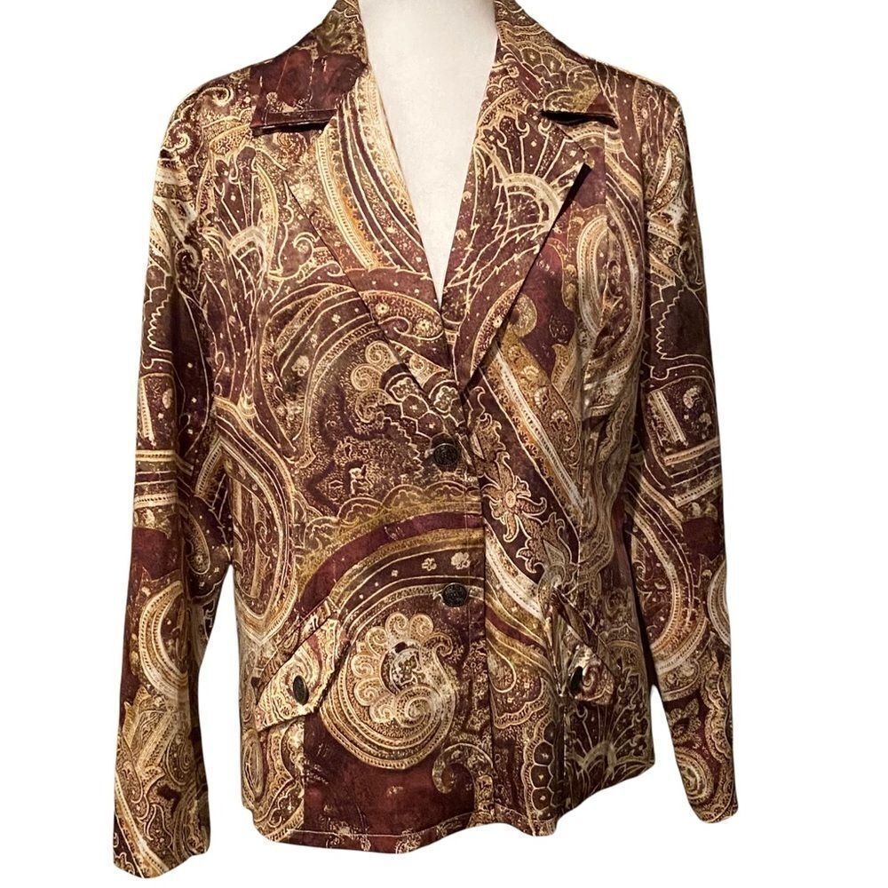 Chico’s Brown Paisley Print Blazer Size Large
